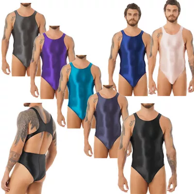 Mens One Piece Bodysuit Skinny Romper Jumpsuit Glossy Sexy Catsuit Nightwear • £7.52