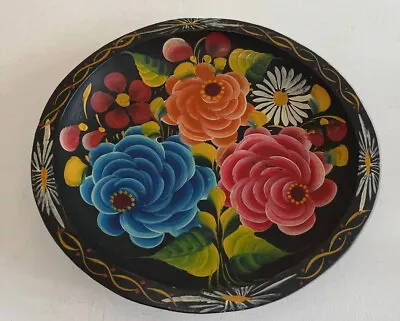 Hand Painted Vintage Wood Folk Art Mexican Tray Bowl 8 3/4” Red Blue Orange • $19