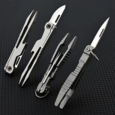 1 PC EDC Titanium Alloy Multi Tools Tweezers Opener Pocket Outdoor Folding Knife • $13.14