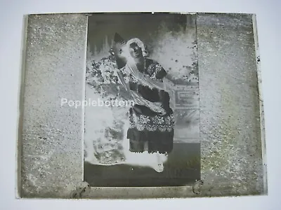 Antique Glass Negative Slide Depicting Mexican Woman With Fan In Local Dress • $5
