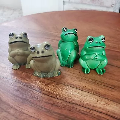 Vintage 4 Hard Plastic Frog Figurines Hong Kong Whimsical 1.5  Tall • $12