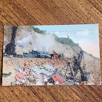 Vtg Postcard Panama Canal Accident Wreck Of Large Steam Shovel At Bas Obispo • $4.99