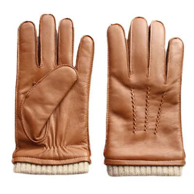 Men's Real Leather Goat Skin Retro Warm Wool Lining Touch Screen Driving  Gloves • $30.80