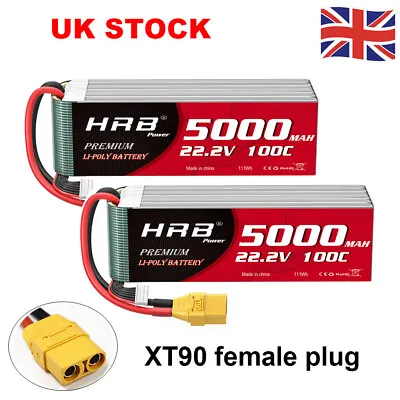 2pcs HRB 22.2V 6S 5000mAh 100C XT90 LiPo Battery For RC Helicopter Drone Truck • £120.99