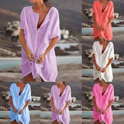 Women Casual Loose Dress Ladies Kaftan Plus-Size Long-Maxi Sundress Shirt  Dress • $33.92