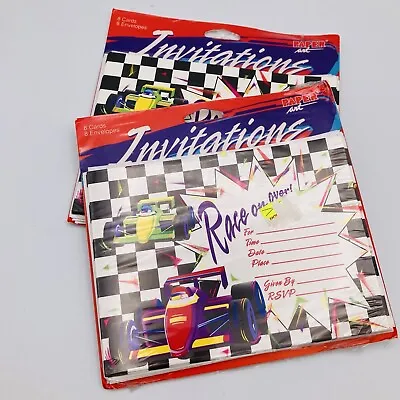 VTG Party Invitations Race Car Racing Indy 500 Nascar Black White Checkered 2pk • $6.49