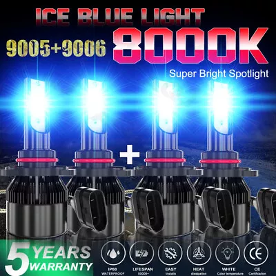 9005 9006 Ice Blue 8k LED Headlights Kit Combo Bulbs High Low Beam Super Bright • $25.49