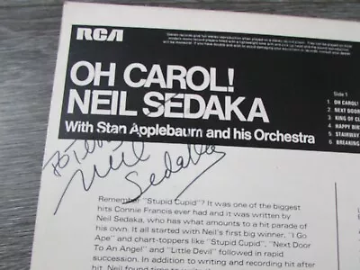 Neil Sedaka Singer Songwriter Oh Carol Original Hand Signed 12 Inch LP Record • £17.99