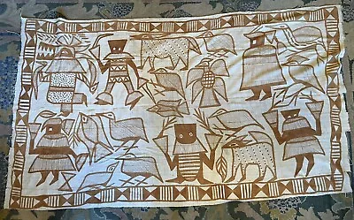 Vintage People Birds African Korhogo Hand Painted Mud Cloth Senufo 78 X44  (J) • $125