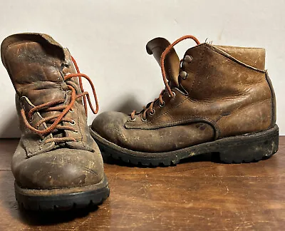 Vintage Boots Women’s Size 7M Brown Leather Hiking Work Boots Vibram Sole • $70