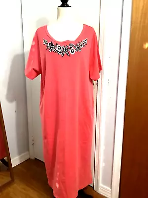 Nwt Vintage Bob Mackie Wearable Art T-shirt Coral Midi Dress 2x Embroidery Cotto • $49.99