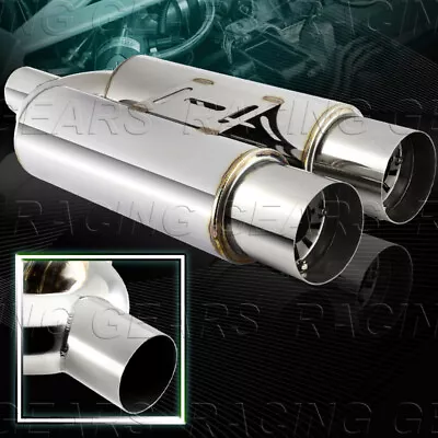 3.5  Dual Flat Tip 2.5  Inlet Stainless T-304 Exhaust Weld-On Muffler + Silencer • $59.95