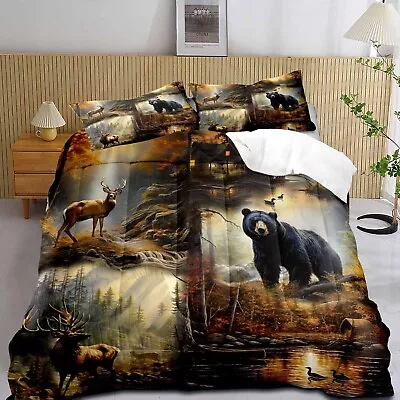 LUVIVIHOME 3PCS Black Bear Deer Comforter Set King Size Elk Moose Mallard Du... • $98.98