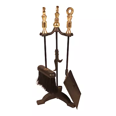 Mid Century Modern Black And Gold Iron And Brass Fireplace Tool Set • $399