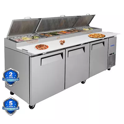 93'' Commercial Refrigerated Pizza Prep Table 3 Door Stainless Steel 30.8 Cu.ft. • $2899.99