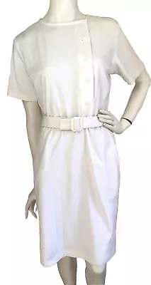 NEW  70s-80s Dress Laura Clayton Professional Apparel Knit Belt White S • $35.95