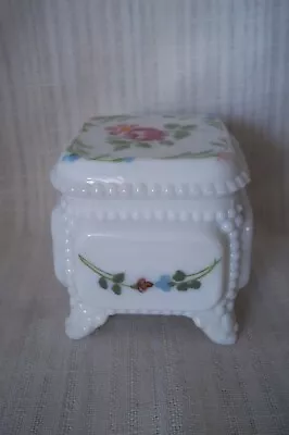 Westmoreland??  Roses White Milk Glass Small Square Vanity Trinket Box Dish • $4.99