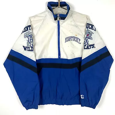 Vintage Kentucky Wildcats Starter Jacket Medium Half Zip Windbreaker Blue Ncaa • $42.49