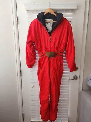 VTG 80s Obermeyer Red One Piece Ski Suit Snow Jumpsuit Sz 10 S M • $60