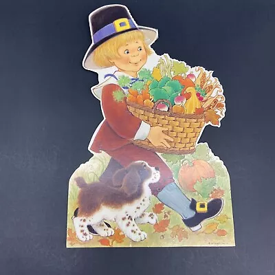 Vintage Pilgrim Boy Thanksgiving Hallmark Die Cut Paper Decoration 1985 • $5.99