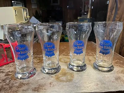 4 Vintage Pabst Blue Ribbon Beer Pilsner Drinking Glasses • $18.25