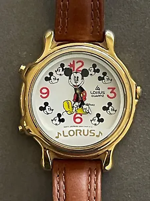 Vtg Lorus Mickey Mouse Unisex Goldtone Musical Watch V422 Not Tested • $31.98