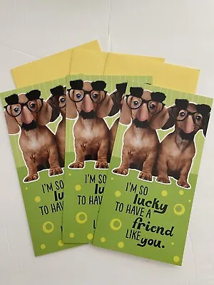 New Set Of 3 Dachshund Friendship Cards Hallmark Red Doxie Dog Funny Friends • $8.99