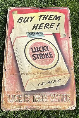 Vintage ORIGINAL Lucky Strike Cigarette Sign BUY THEM HERE ! • $99.88