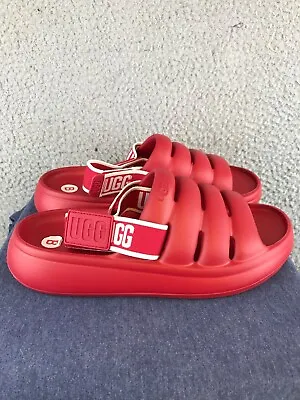 UGG Sport Yeah Sandals Women's Size 8 Red Slides Back Strap Adjustable Clogs • £34.05