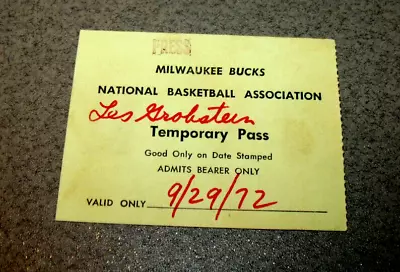 Milwaukee Bucks 9/29/1972 Pre-Season Media Press Pass Ticket Stub Lew Alcindor • $14.99