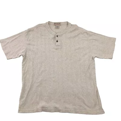 Vtg Benchline Mens L Gray  Ribbed Cotton Short Sleeve Henley Shirt (Z17) • $19.95