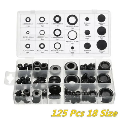 125 Pcs Rubber Grommet Assortment Firewall Hole Plug Set Electrical Wire Gasket • $19.04