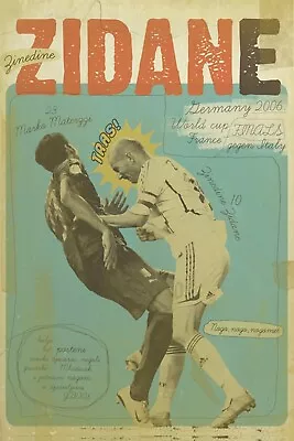 Zinedine Zidane France FFF World Cup Retro Poster • $24