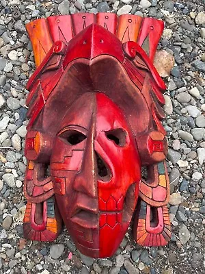 Mayan Aztec Life And Death Wooden Totem Mask Wall Hanging-Hand Made 15  RARE • $299.99