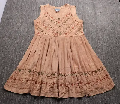 Vintage Embroidered Hippie Boho Summer Sundress Pleated New Age Women's Large • $34.77