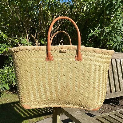 Large French Market Basket In Natural With Leather Handles & Reinforced Corners • £30