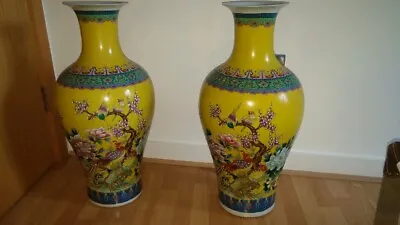 Pair Chinese Ming Yellow Porcelain Vases Urns China Pottery • £500