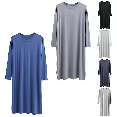 Mens Sleepwear Loose Dress Breathable Nightshirt Soft Pajamas Top Casual Robe • $19.28