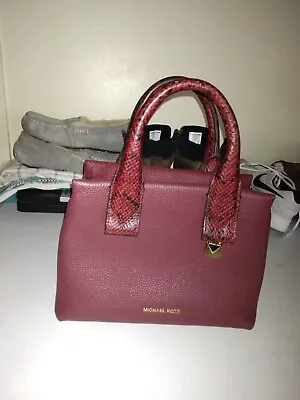 Michael Kors Rollins Small Python-Embossed Trim. Burgundy Leather 2-Way Bag • $85