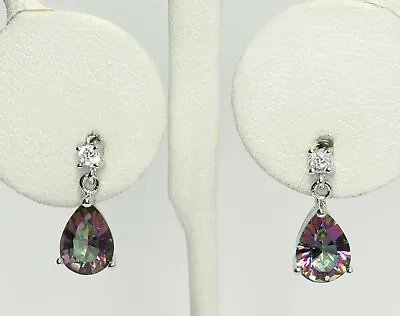 Sterling Silver Pear Mystic Quartz & Round CZ Drop Dangle Earrings 925 • $23.79