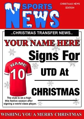 Man Utd Christmas Football Card PIDY27   A5 Xmas Greeting Card Personalised  • £2.95