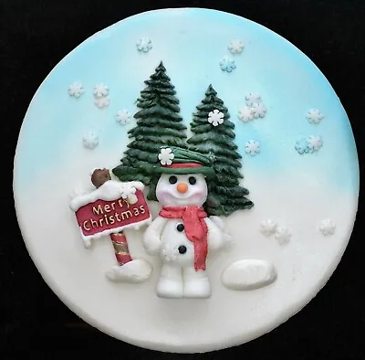 MERRY CHRISTMAS SNOWMAN Edible Sugar Paste Christmas Cake Decoration • £15.99