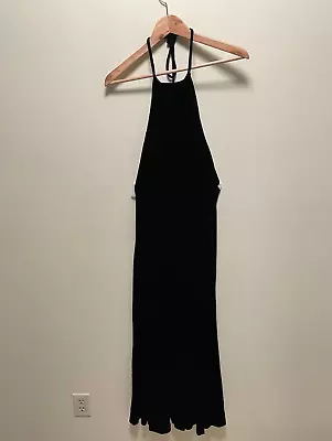 Vintage Womens Maxi Dress Size Small Black Crushed Velvet Halter Whimsigoth 90s • $34.88