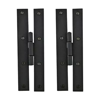 Black H Flush Hinge 7  L Wrought Iron Rust Resistant Pack Of 2 Door Hinges • $19.79