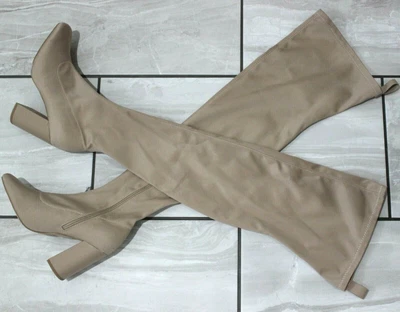 £18.99 • Buy Missguided Womens Block Heel Over The Knee Boots Sand Stretch Lycra Shoe RRP £50