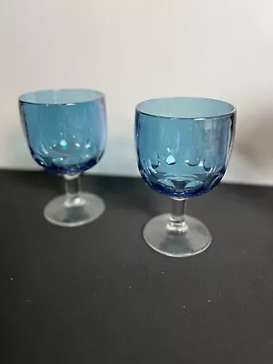 2 Vintage Bartlett Collins Iridescent Light Blue Thumbprint Wine Goblets • $24.99