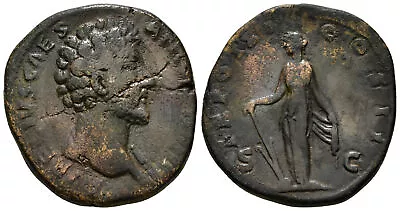 Roman Bronze Sestertius Coin - Rome 161-180 AD - Marcus Aurelius And Fortuna • $110