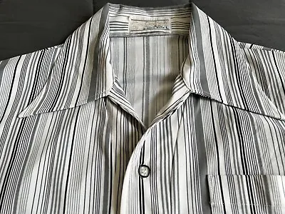 70s Dagger Disco Shirt S-Medium Stripe Grey White Nylon 38  Studio54 Vintage • £18