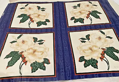 Blue Magnolia Floral Four Pillow Squares  Fabric Panel Springs Industries Vtg • $9.95