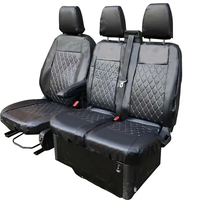 FULLY TAILORED LEATHER QUILTED SEAT COVERS For FORD TRANSIT CUSTOM 2013 On  • $96.62